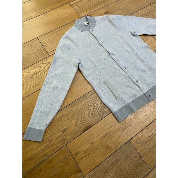 REISS Grey Fraiser Knitted Cotton Bomber Jacket - Picture 6 of 10